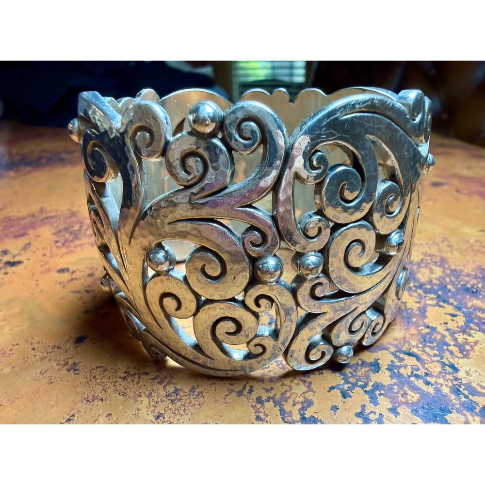 Brighton Madrid Lace Cuff Clamper Bracelet Silver Tone Hinged Retired